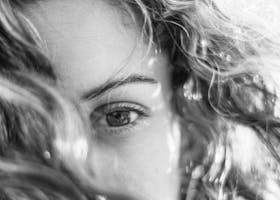 Black and white close-up of a woman